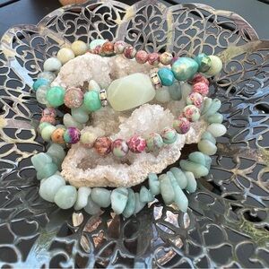 Handmade Gemstone & Crystal Glass Bracelet Stack